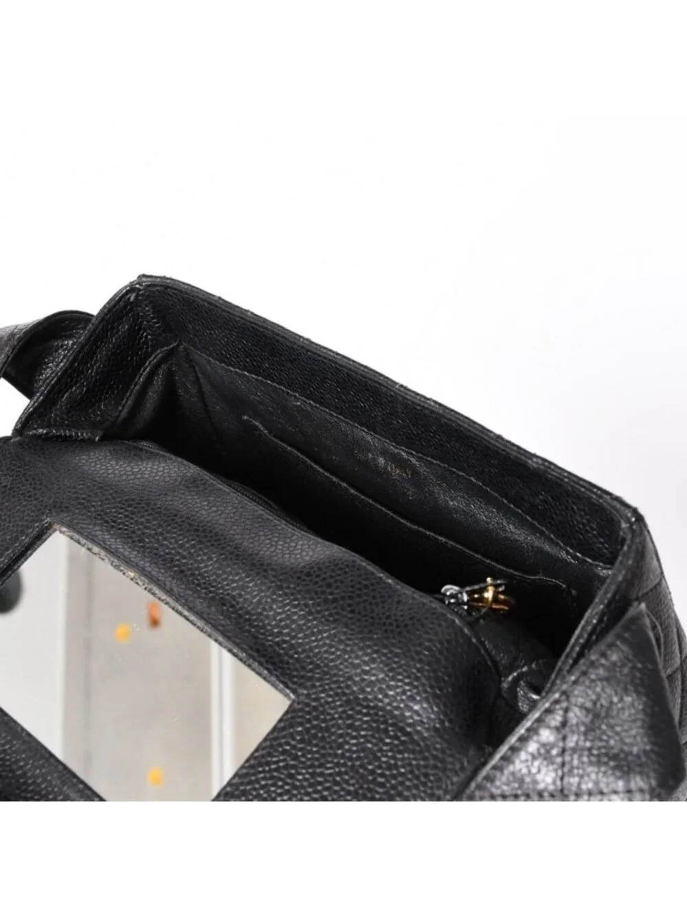 Chanel Shoulder Bag CC Logo Caviar Leather Black Quilted Gold